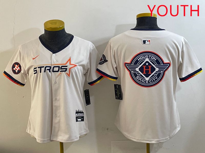 Youth Houston Astros Blank Cream Three generations Joint Name 2025 Nike MLB Jersey style 41027->youth mlb jersey->Youth Jersey